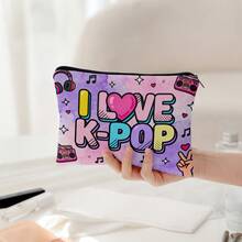 Mattel “我爱K-POP”带衬里收纳袋，彩色爱心音符卡通化妆包，旅行洗漱包，多功能收纳袋，DIY分类收纳，K-POP粉丝礼物，双面印花设计，非常适合存放化妆品、洗漱用品等。 - 彩色 - 查看 5