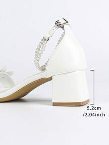 Women's Butterfly Decor Chunky Heel Square Toe Ankle Strap Sandals, Elegant Bridal Style, Suitable For Brides In Summer, White,Block Heels - White - View 8
