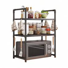1pc Kitchen Storage Rack, Multi-Function Microwave Oven Rack, Floor-Standing Multilayer Kitchen Countertop Storage Rack, Thickened Kitchen With Handrail Hooks Spice Organizer Shelf - Multicolor - View 12