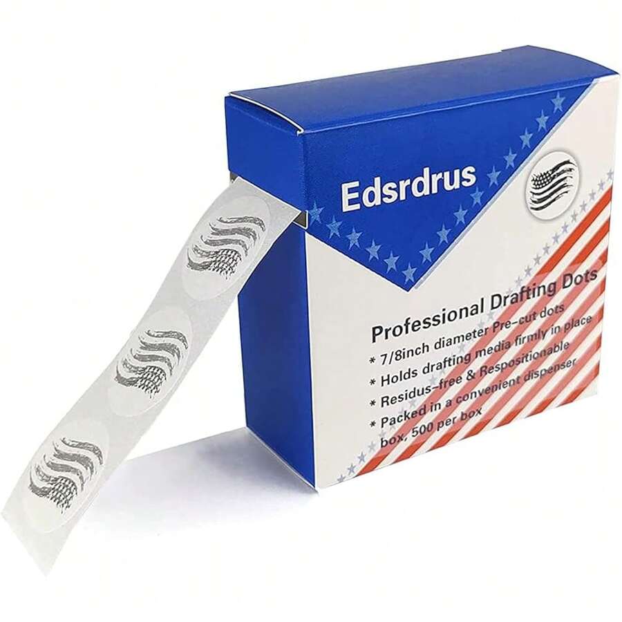 New 1 Pack Drafting Dots 7/8" Diameter, Low Tack, Easy Removal, Pre-Cut Drafting Tape Dots For Tracing, Drawing, Positioning, Roll Of 500 Dots Per Box (White) - Màu trắng (cờ Mỹ) - 1 gói - Xem 1