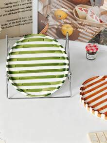 1pc/2pcs Handpainted Striped Ceramic Plate, Elegant Ceramic Dessert/Snack/Jewelry Tray, Suitable For Breakfast, Steak, Pasta, Afternoon Tea, Holiday Gifts - Multicolor - View 7