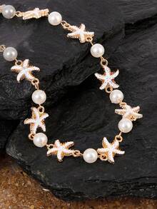 Opalesca 1 件手工制作的人造珍珠白色海星项链，时尚海洋风格珠宝适合女性日常和海滩旅行佩戴