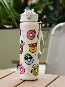 1pc 750ml/26oz Cute Donut Pattern Tumbler Bottle With Straw, 10 Styles Available, Woven Handle, Portable & Durable, Suitable For Outdoor, Travel, Sports, Holiday & Birthday Gift - Multicolor - View 18
