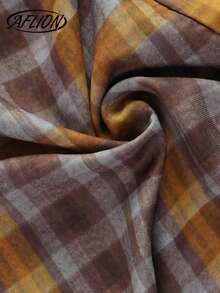 Aflion 女士新款春夏棕黄格纹印花腰部不对称下摆中长裙 - 复古休闲连衣裙，适合约会、派对、日常休闲、学院风、度假、音乐节和周末出游 - 彩色 - 查看 7