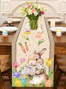 复活节兔子水彩桌旗，厨房装饰，饰以彩色彩蛋和胡萝卜，家居餐桌节日装饰 - 彩色 - 查看 3