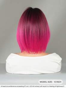 Tóc giả ngắn màu hồng ombre thẳng, dài 12 inch, chất liệu sợi tổng hợp chịu nhiệt, dành cho nữ, thích hợp cho sử dụng hàng ngày, dự tiệc, cosplay và lễ hội. - Màu hồng ombre - Xem 3