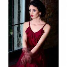 SATINIOR Ladies Lace Gloves For Women Tea Party Elegant Short Courtesy Gloves For Wedding Dinner Opera Parties,Burgundy - 玫瑰紅色 - 查看 11