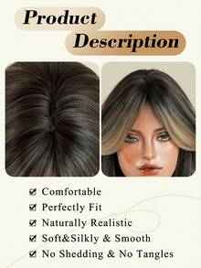 NICKY WALL 22 Inch Medium To Long Straight Brown Highlights Wig With Curtain Bangs, Layered, Natural Looking, Heat Resistant, Suitable For Women's Daily Wear And Parties, Beginner-Friendly - Brown Highlight - View 9