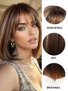 12-Inch Multicolor Short Bob Wig With Bangs Is An Elegant And Fashionable Women's Wig. It Is A Heat-Resistant Synthetic Woven Wig Suitable For Festivals, Travels, Costume Parties, Family Gatherings, Role-Playing Actors, Weddings, And Daily Wear. It Is A Festival Gift For Women - 彩色 - 查看 7