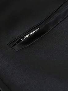 Men's Long Sleeve Stand Collar Fitted Faux Leather Rave Jacket With Zipper Pockets, Motorcycle Style, For Fall Winter - Black - View 5