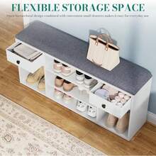 BALCONERA Shoe Bench With Padded Seat & Cushion – 2 Drawers + Open Compartments, Storage Bench For Hallway/Living Room - White - View 6