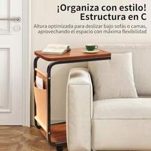 ASDF-Mesa Auxiliar Sala con Ruedas Mesa para Cama de Noche 2 Niveles en Forma de C Mesitas para Sala con Estructura de Metal Dormitorio Trabajar Desde Casa para Estudiar Salón - nogalnegroenmarcado - Ver 4