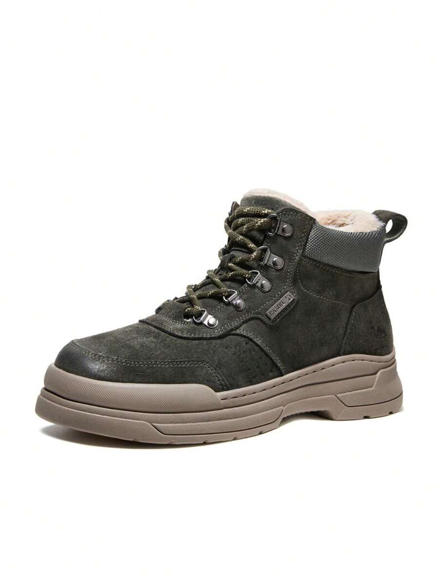 CAMEL CROWN Men's Winter New Thermal Lined Warm Increased Height Durable Casual High-Top Work Boots - Dark Green - View 1