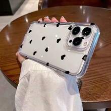 Stylish Minimalist Black Heart Pattern Phone Case Compatible With IPhone 17 16 15 14 13 12 11 Pro Max 16e XS XR X 8 7 Plus 12 13 Mini SE2 SE3, Precision-Cut High-Transparency Shockproof Protective Cover - Multicolor - View 6