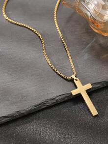 VJS 1件朋克街头风复古不锈钢十字架吊坠项链，男士款，低过敏性