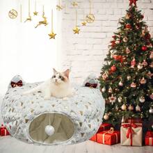 de donut para gatos, de color blanco y cómodo, con temática navideña para la temporada festiva, falda de túnel para árbol de gato de terciopelo ultra suave con pelo - 1 - Ver 8