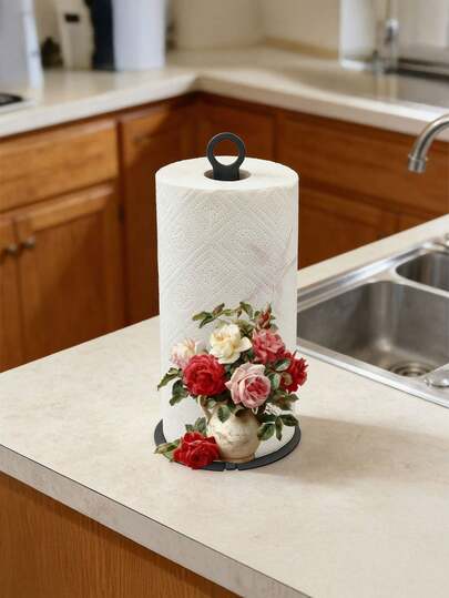 优雅玫瑰图案餐巾架 - 婚礼、派对和宴会必备 | 带挂环的装饰性厨房收纳架，底座稳固，是节日活动和日常厨房使用的理想桌面装饰