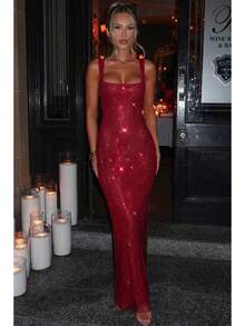 Ladies' Best-Selling Evening Gowns - Sexy Sequined Flowing Tulle Formal Dresses - Ladies' Gifts - The Most Dazzling Goddess - 紅色 - 查看 4