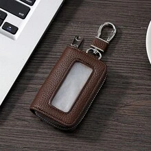 1pc Lychee Texture Zipper Unisex Key Pouch, Minimalist Large Capacity Multi-Function Waist Hanging Lock Bag - Multicolor - View 12