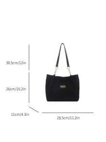 时尚条纹手提包 - 女士大容量单肩包 - 拉链托特包，日常使用 - 简约链条单肩托特包，适合青少年女孩、大学生、职场新人及白领，完美适用于办公室、工作、商务、通勤等场合，是女士最佳工作包之选。 - 黑色 - 查看 3