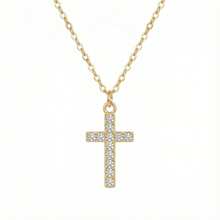 时尚锆石镶嵌十字架吊坠项链，锁骨链，送给朋友的礼物 - 彩色 - 查看 9