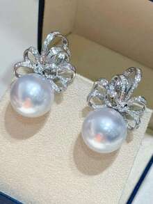 一对奢华立方氧化锆和仿珍珠水滴耳环，适合女性佩戴，可用于婚礼、订婚、周年纪念、派对、情人节等场合。 - 1# - 查看 4