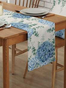 Taplak Meja Linen Motif Hydrangea Biru dan Eucalyptus yang Dapat Digunakan Kembali, Dekorasi Pesta Liburan untuk Gaya Rumah Pertanian, Dapur, Ruang Makan, Pernikahan - MultiWarna - View 3