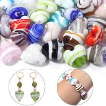 5 hạt cườm thủy tinh hình trái tim kẻ sọc, thích hợp để tự làm đồ thủ công như vòng tay, vòng cổ, bông tai, móc khóa, dây đeo túi xách, quà tặng ngày Valentine. - Nhiều màu - Xem 4