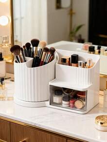 1个旋转抽屉收纳盒，分格收纳盒，旋转分格收纳盒，化妆品展示架，化妆品收纳展示托盘，桌面收纳展示盒，化妆品收纳盒，化妆品收纳箱，珠宝托盘，收纳，整理，整理器，梳妆台香水收纳盒，化妆刷架，化妆刷收纳架，房间收纳整理 - 彩色 - 查看 3