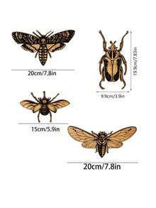 4 Stücke/Set - Realistischer Motten Holzanhänger, Wandaufkleber, Wohnzimmer, Schlafzimmer, Heimdekoration, Holzschilder, Hängeschilder, geeignet für Schule, Frühling - Verschiedenfarbig - Übersicht 2