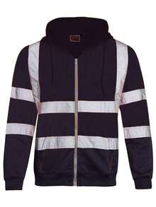Men's Hooded Sweatshirt With Reflective Strips, Sanitation Worker Outdoor Work Uniform, Fleece Color-Blocked Zip-Up Sweatshirt - 黑色 - 查看 1