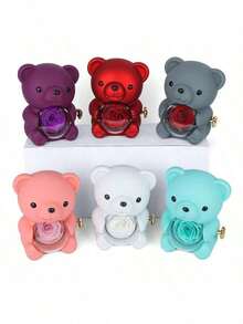 1个情人节玫瑰拥抱熊礼盒创意旋转玫瑰首饰盒红色香皂花礼盒项链收纳戒指女士礼盒（不含首饰）