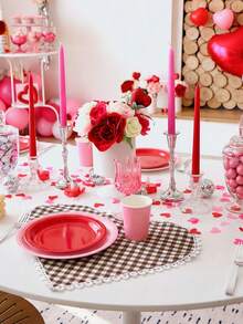 1/2/4/6pcs Coffee Plaid Heart Lace Edged Placemats, Home Kitchen Decor Table Mats, Non-Slip Coasters For Cups/Bowls, Suitable For Holidays, Parties, Birthdays, Weddings, Dinners, Offices, Coffee Tables, Home Decor, Dorms, All Seasons - Coffee Brown - View 4