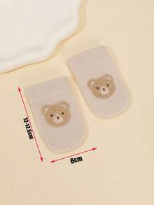 3pcs/Set Embroidered Bear Design Baby Boy Mittens, Cartoon Knitted Thick Warm Gloves, Candy Colors, Suitable For Autumn/Winter, 0-12M
