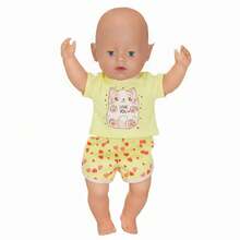 18" American Girl Doll Summer Short Sleeve Pajama Set, Bald Doll With Shorts Outfit - Multicolor - View 9
