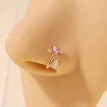 1pc Gold Rhinestone Flower U-Shaped Nose Clip, Piercing-Free Nose Ring For Women, Daily Wear - 金-1 - 查看 2