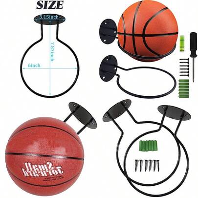 TIHOOD 2PCS Sports Ball Holders Wall Mount Display Rack Universal Ball Rack Metal Ball Holder Black Ball Rack Holder For Basketball Volleyball Rugby Soccer Steel Black