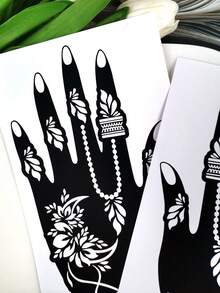 2 Stücke florale Perlen-Ketten dekorative Muster Tattoo Schablonen - exquisite hohle wunderschöne Strukturen, wiederverwendbar, geeignet für individuelle temporäre Tattoos, passend für Party & tägliche Körperdekoration, einfach eigene kreative Tattoo-Looks erstellen - Schwarz - Übersicht 6