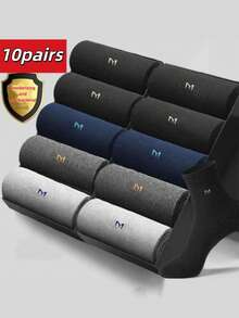 10 Pairs Men's Business Casual Socks, Antibacterial, 97% Nylon 3% Spandex, Breathable Moisture-Wicking Odor Resistant Mid-Calf Socks, Letter Pattern - Machine Washable, All Season - Multicolor - View 7