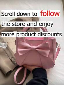 Small Bow Handbag, Commuter Small Square Bag, Large-Capacity Crossbody Bag, Wholesale Shoulder Bag, Tote Bag With Letter And Big Bow Design. - Pink - View 2