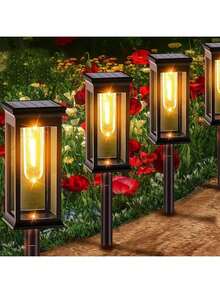 1/8 peças de luzes solares externas atualizadas, grandes luzes solares LED à prova d'água para áreas externas, luzes solares externas super brilhantes para quintal, iluminação solar para caminhos de jardim, branco quente - Multicolorido - Ver 5