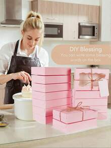 10/5/3pcs/1pc - Cookies & Pastries Box With Clear Window, 7 X 4.3 X 1.5 Inch, Kraft Paper Bakery Food Premium Gift Box Container For Desserts, Weddings, Parties, Christmas, Birthdays (Pink) - Pink - View 8
