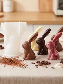 1/2 piezas Herramientas de repostería de Pascua DIY, molde de silicona en forma de conejo 3D acuclillado para chocolate, molde para pasteles y pudines, apto para molde de silicona de resina cristalina - Blanco - Ver 6