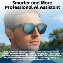 SENBONO AI智能眼镜，配备200万像素摄像头、高清视频、蓝牙智能眼镜，支持实时翻译、开放式设计、超长续航（适用于音乐和通话）、内置麦克风和扬声器、高清语音通话、HiFi音乐眼镜 - 黑色 - 查看 6