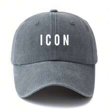Unisex Fashionable Printed Letter ICON Baseball Cap, Classic Retro Washed Outdoor Lightweight Brimmed Truck Driver Hat For Vacation Travel Camping And Casual, Hiphop Party Daily Commute Duckbill - Grey - View 1