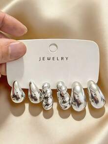 6-18pcs Fashionable Women Silver-Tone Earring Set, Includes Floral, Geometric, Textured Designs, Suitable For Versatile Outfits