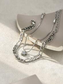 2pcs/Set Multi-Layer Silver Star Layered Bracelet, Minimalist & Fashionable, Suitable For Women's Daily Wear - Silver - View 5