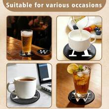 Customizable Round Coasters, Available In 1pc/10pcs/20pcs Sets, Customizable With Name And Logo, Faux Leather Material, Suitable For Coffee, Beer And Wine - An Ideal Housewarming And Graduation Gift. - Black - View 2