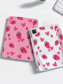 一款可爱的卡通动漫红色书本爱心草莓图案双面亚克力透明水晶后盖，防震，兼容iPad 7、8、10代（10.2英寸），内置笔槽，支持睡眠/唤醒功能，是理想的圣诞节和新年礼物。 - 彩色 - 查看 2