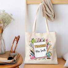 NAZENTI Custom Teacher Tote Bag, Personalized Teacher Appreciation Gifts Canvas Tote Bag, Teachers Women - 設計 8 - 查看 4